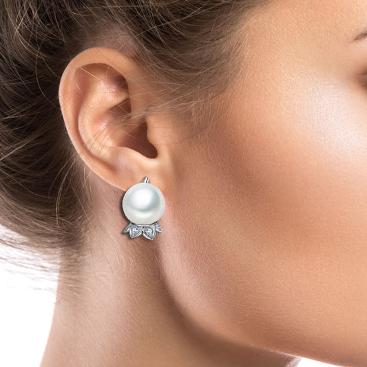 Lily of the Valley Stud Earrings with Pearls 9ct White Gold