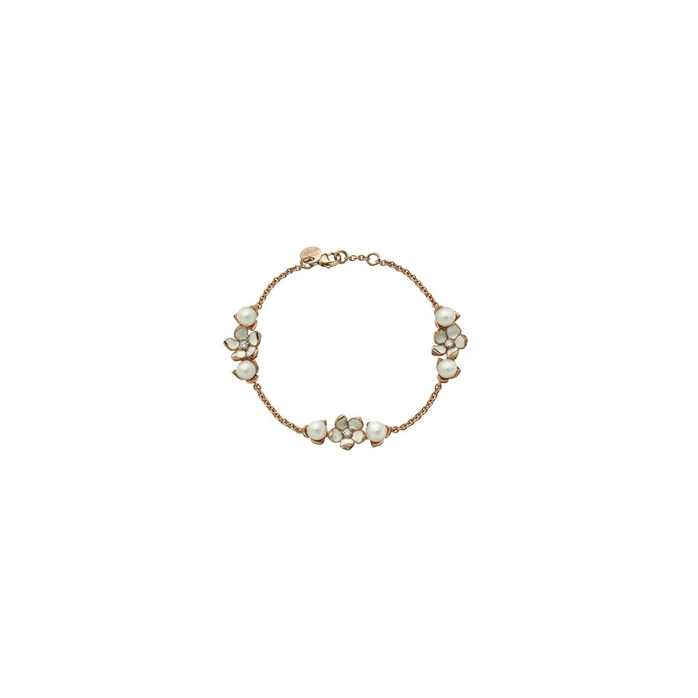Rose Gold Vermeil Three Flower Bracelet with Diamonds & Pearls