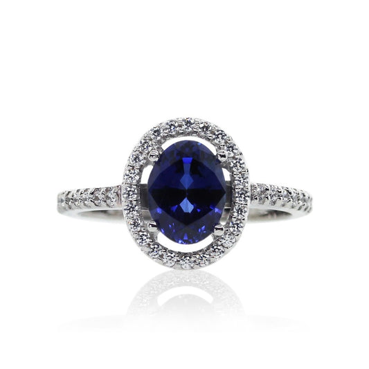 Microset Bordered Oval Sapphire Ring