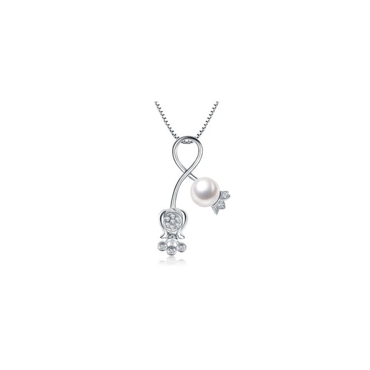 Lily of the Valley Double Pendant with Pearl 9ct White Gold