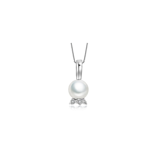 Lily of the Valley Single Pendant with Pearl 9ct White Gold