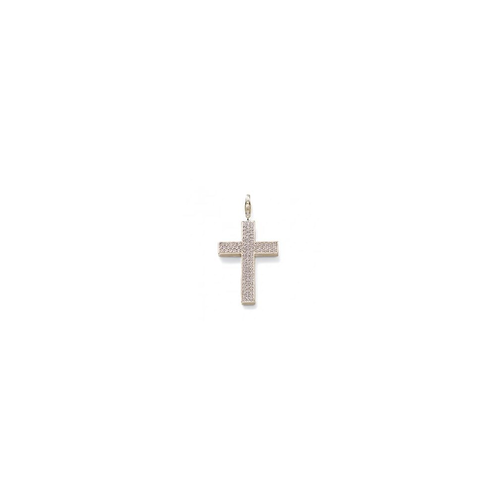 Large White CZ Silver Cross Pendant