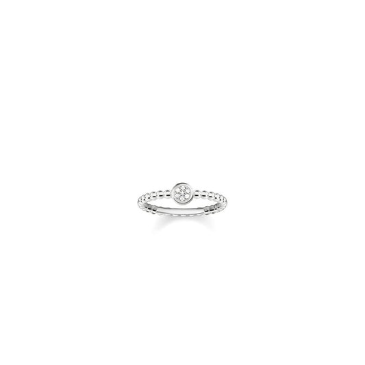 Silver & Diamond Pave Ring - Size 54