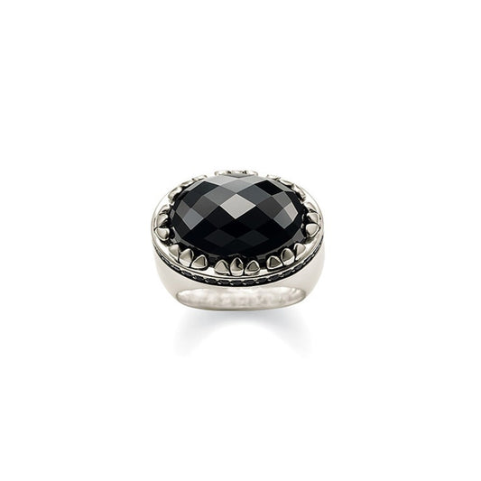 Silver Black Oval CZ Ring