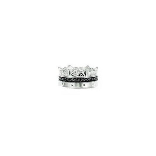 Black CZ Silver Crown Ring