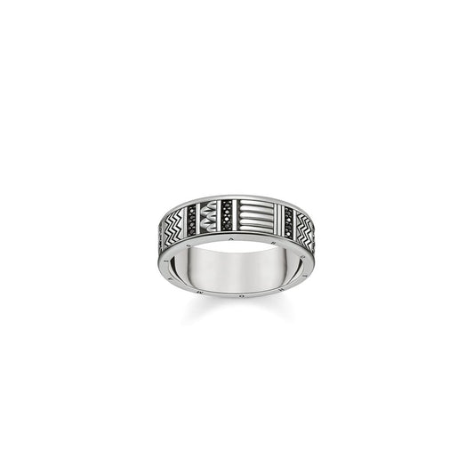 Hieroglyphs Black CZ Sterling Silver Ring