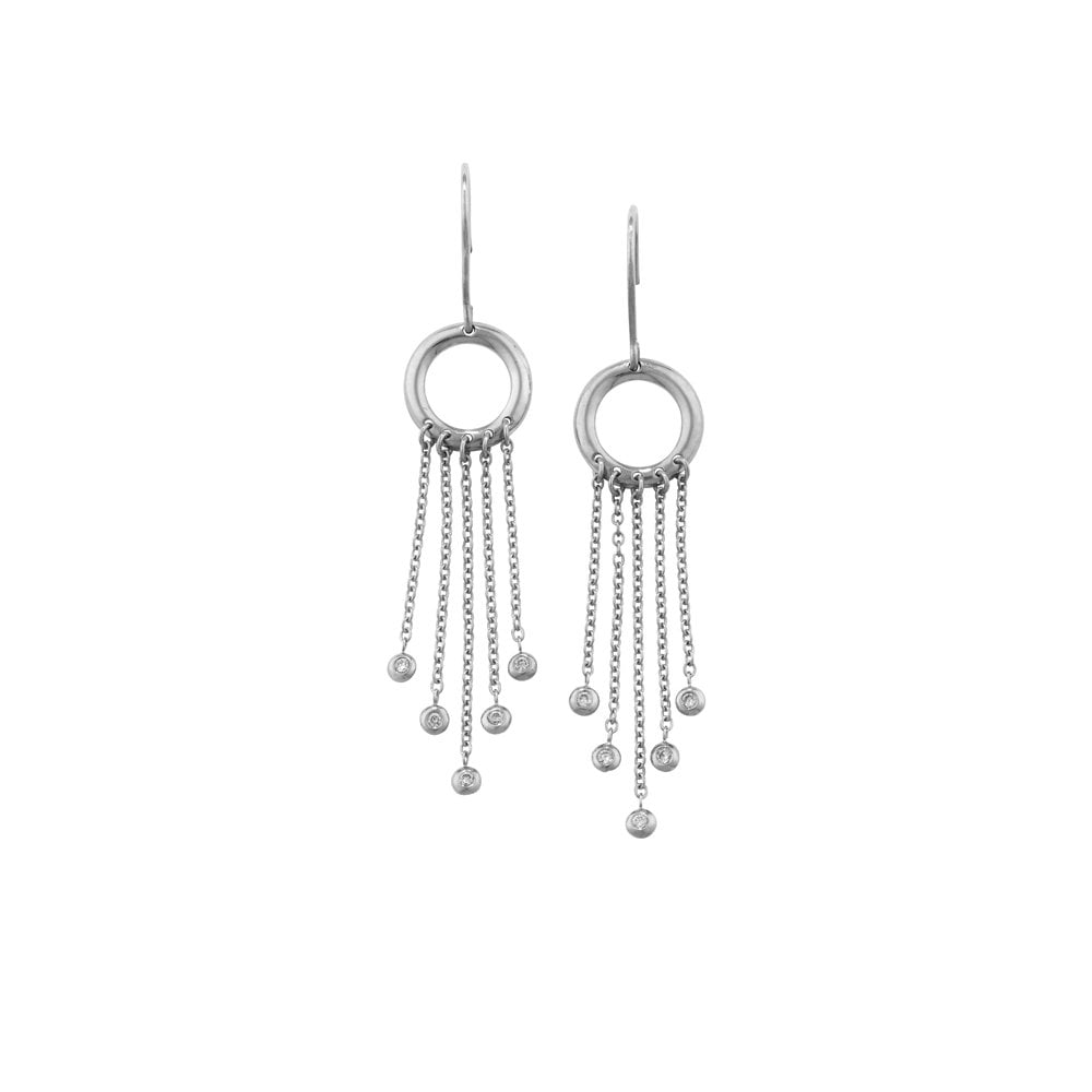 White Gold Raindrop Diamond Fringe Earrings