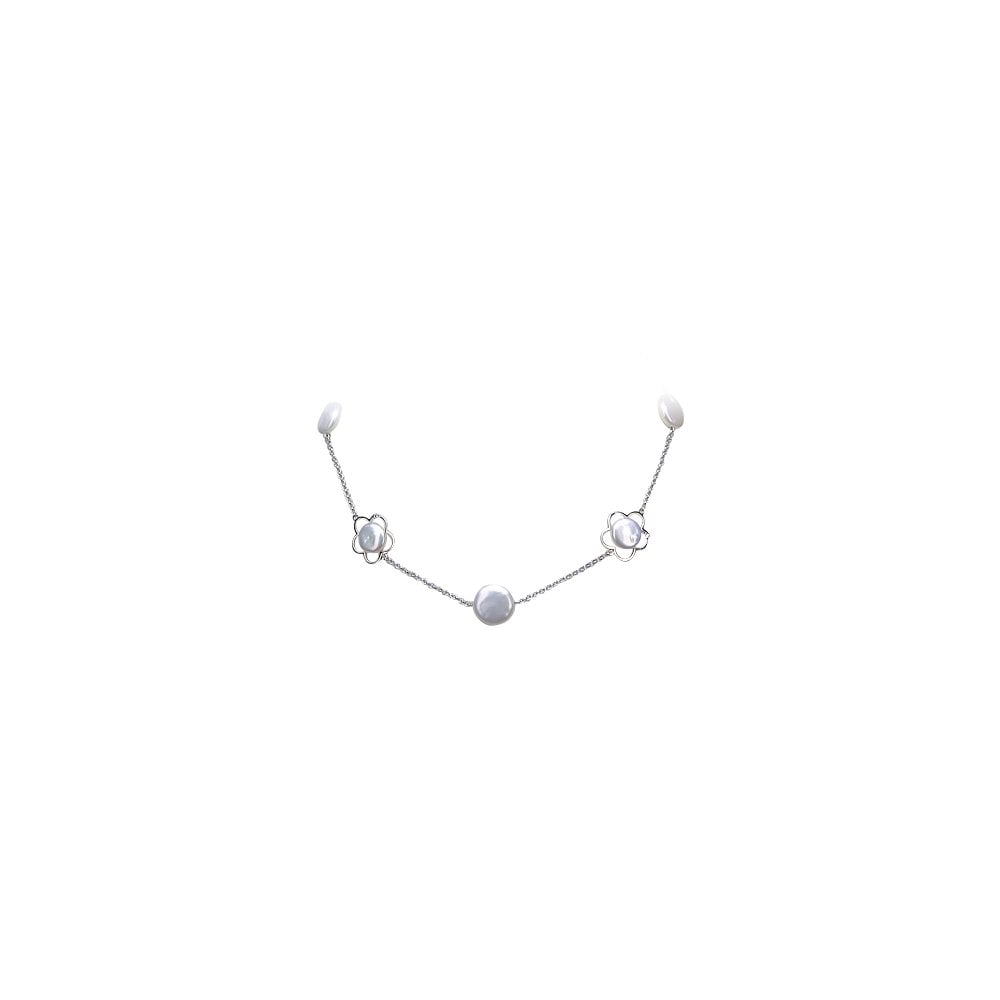 Coin Pearl & Flower Detail Necklace