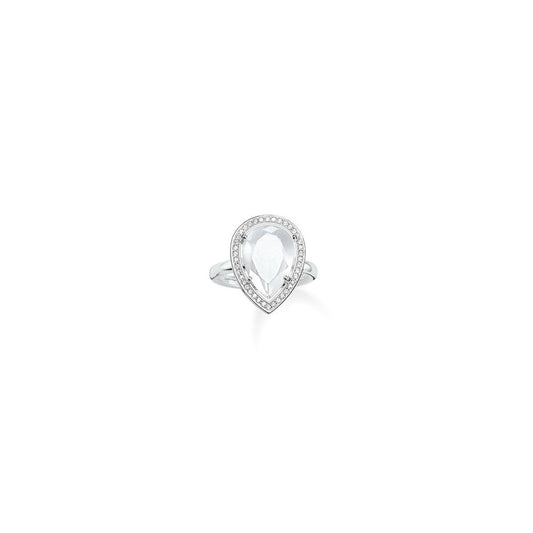 Silver & Milky Quartz Pear Shaped Ring - Size 54