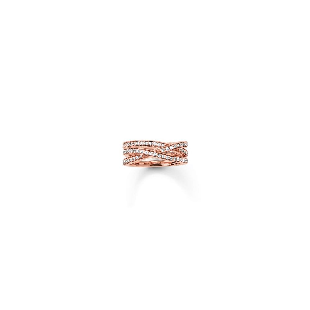 Rose Gold Zirconia Multi Row Ring - Size 54