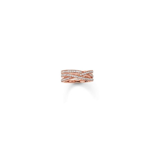 Rose Gold Zirconia Multi Row Ring - Size 54