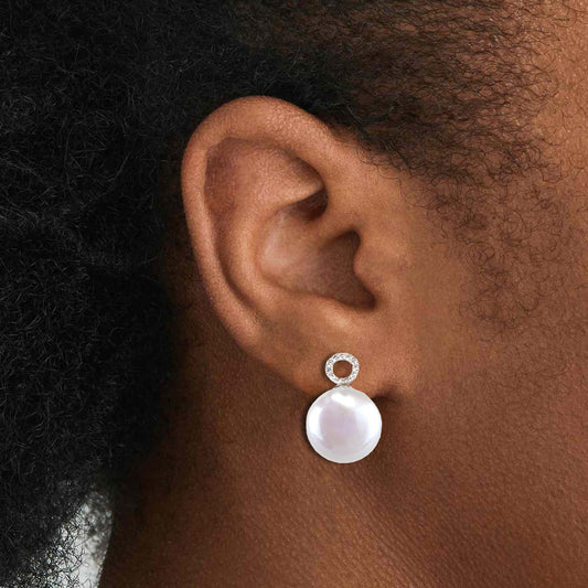 Diamond Circle & Coin Pearl Earrings