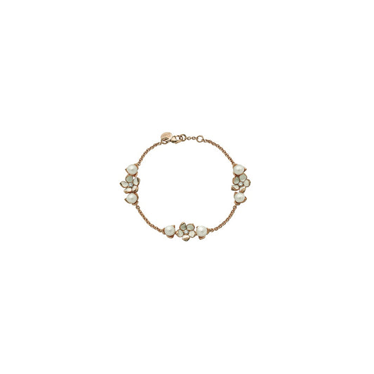 Rose Gold Vermeil Three Flower Bracelet with Diamonds & Pearls