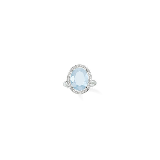 Silver Oval Aqua Ring - Size 54