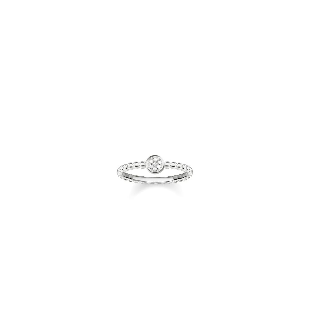 Silver & Diamond Pave Ring - Size 54