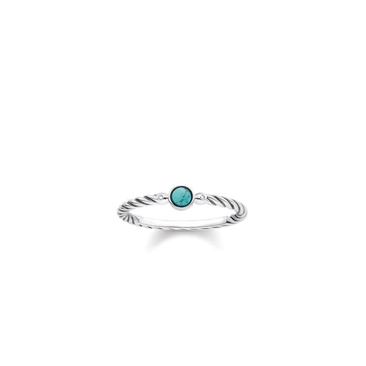 Turquoise & Diamond Sterling Silver Twist Ring -Size 54