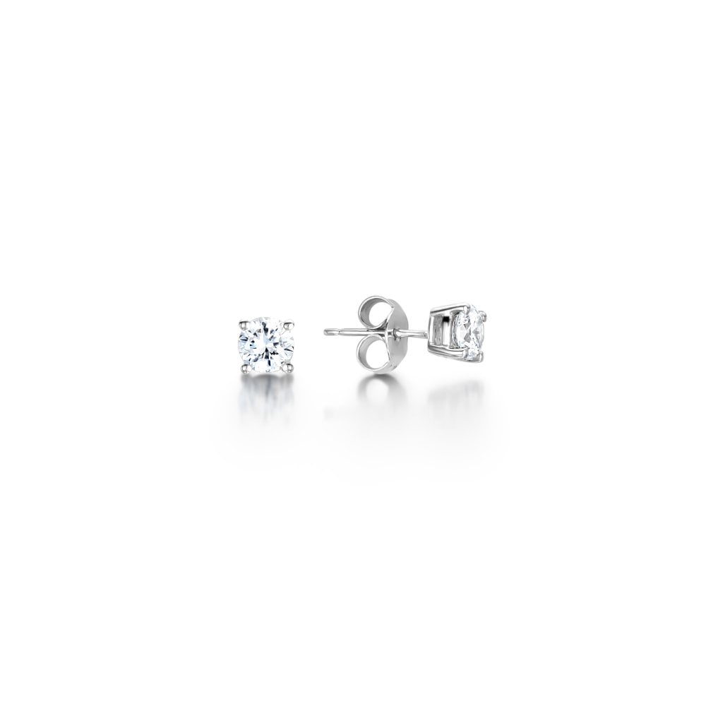 18ct White Gold 0.43ct Round Diamond Four Claw Earrings