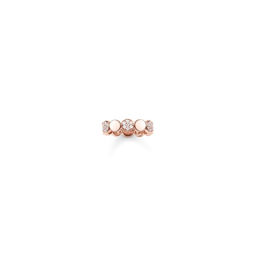 Rose Gold & Pavé Zirconia Discs Ring - Size 54