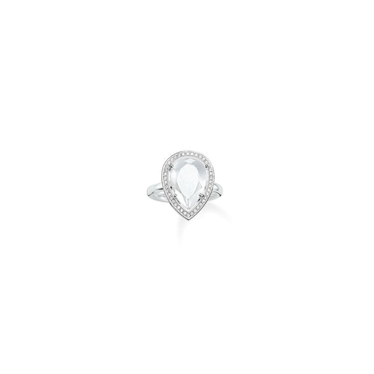 Silver & Milky Quartz Pear Shaped Ring - Size 56
