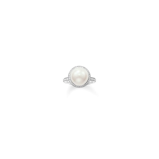 Silver White Pearl & Zirconia Ring
