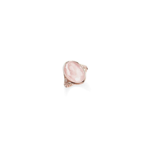 Rose Gold & Rose Quartz Oval Lotus Ring - Size 54