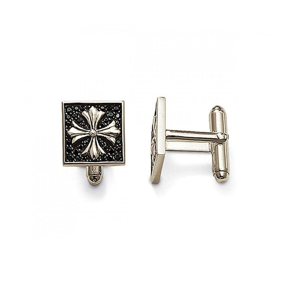 Black CZ Sterling Silver Crest Cufflinks